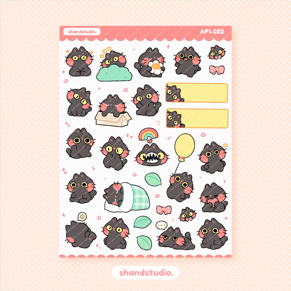 Anxious Black Cat Planner Sticker Sheet