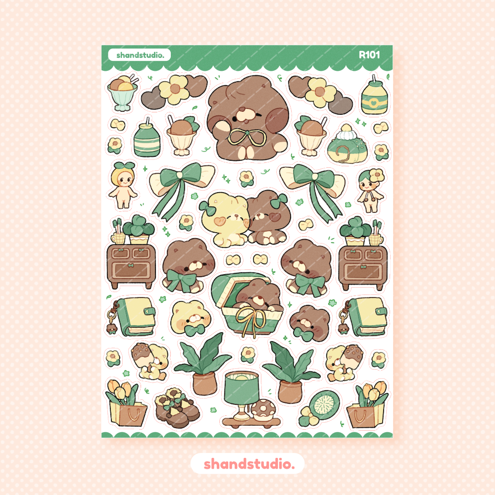 Green Girly Pop Theme Sticker Sheet