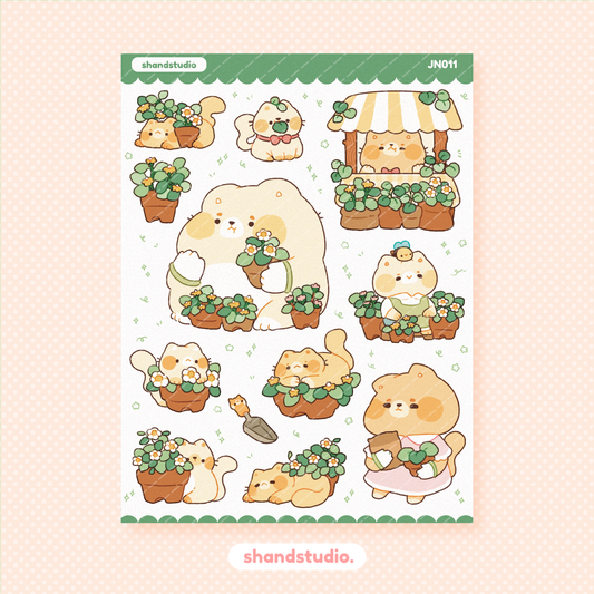 Daisy Plants and Cats Sticker Sheet