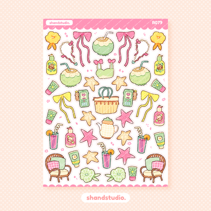 Pink Summer Delight Theme Sticker Sheet