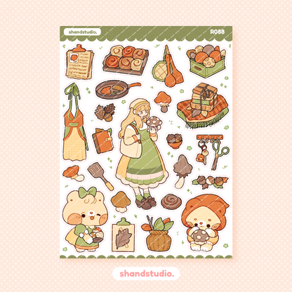 Cute Mushroom Forager Themed Sticker Sheet