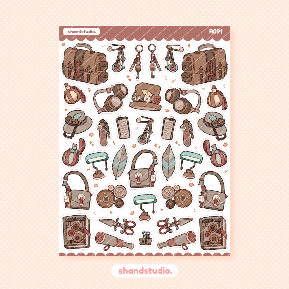 Lovely Steampunk Themed Sticker Sheet