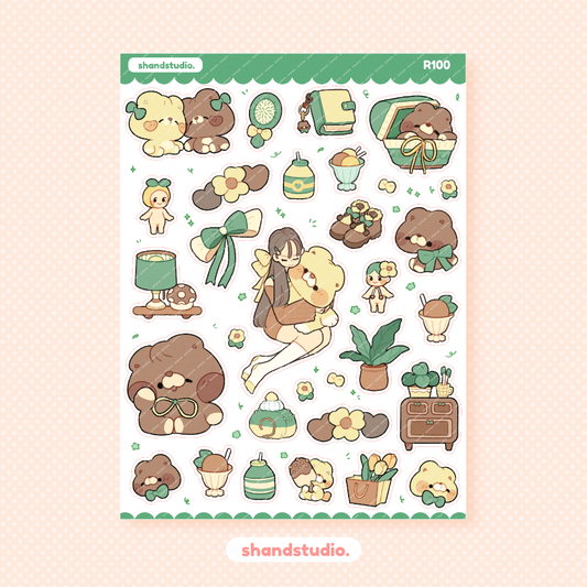 Green Girly Pop Theme Sticker Sheet
