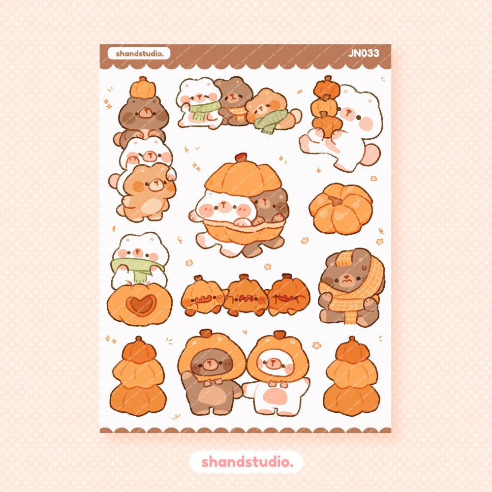 Pumpkin Bears Sticker Sheet